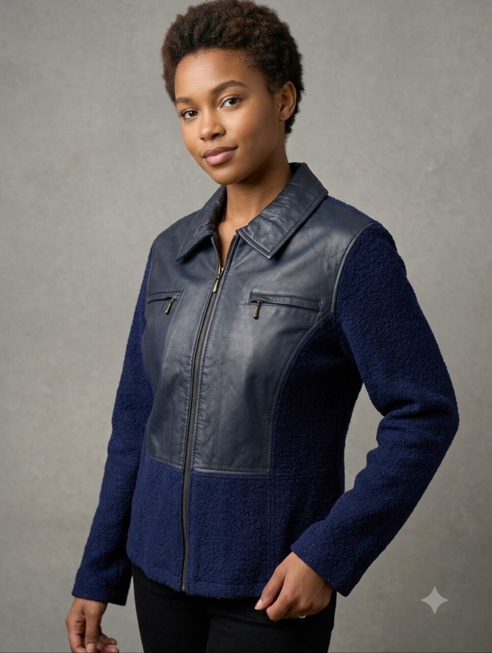 Linea by Louis Dell'Olio Wool Blend & Genuine Leather Trim Moto Jacket Navy XL